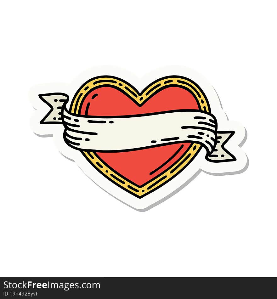 sticker of tattoo in traditional style of a heart and banner. sticker of tattoo in traditional style of a heart and banner