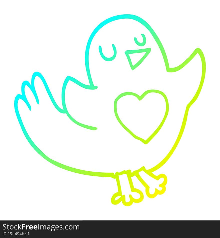 cold gradient line drawing of a cartoon bird with love heart