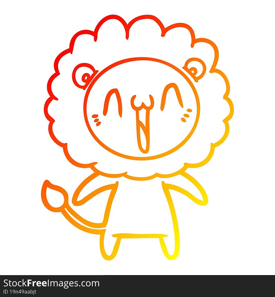 warm gradient line drawing of a happy cartoon lion