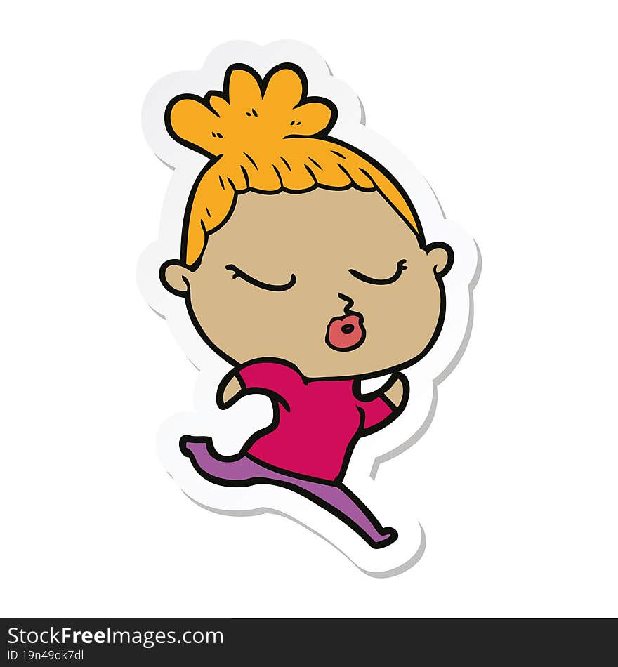 Sticker Of A Cartoon Calm Woman