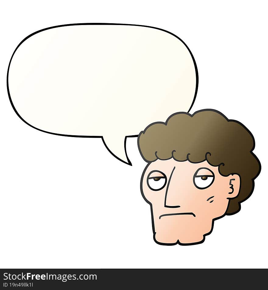 cartoon bored man and speech bubble in smooth gradient style