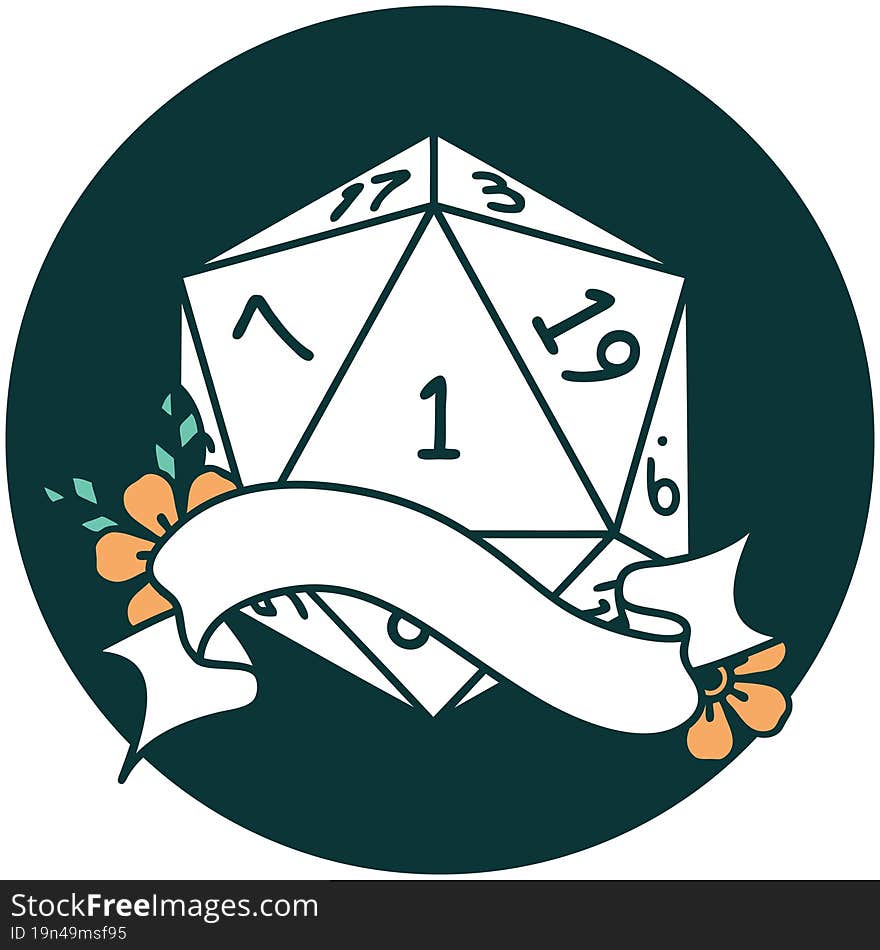 natural one d20 dice roll icon