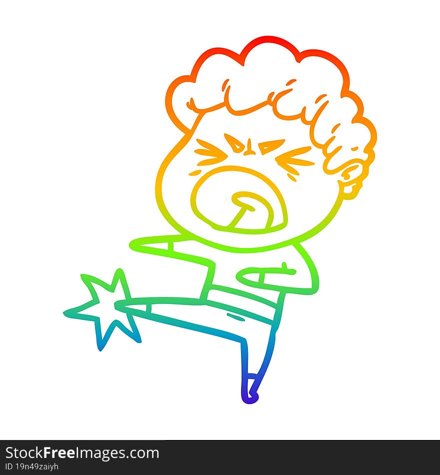 rainbow gradient line drawing cartoon furious man