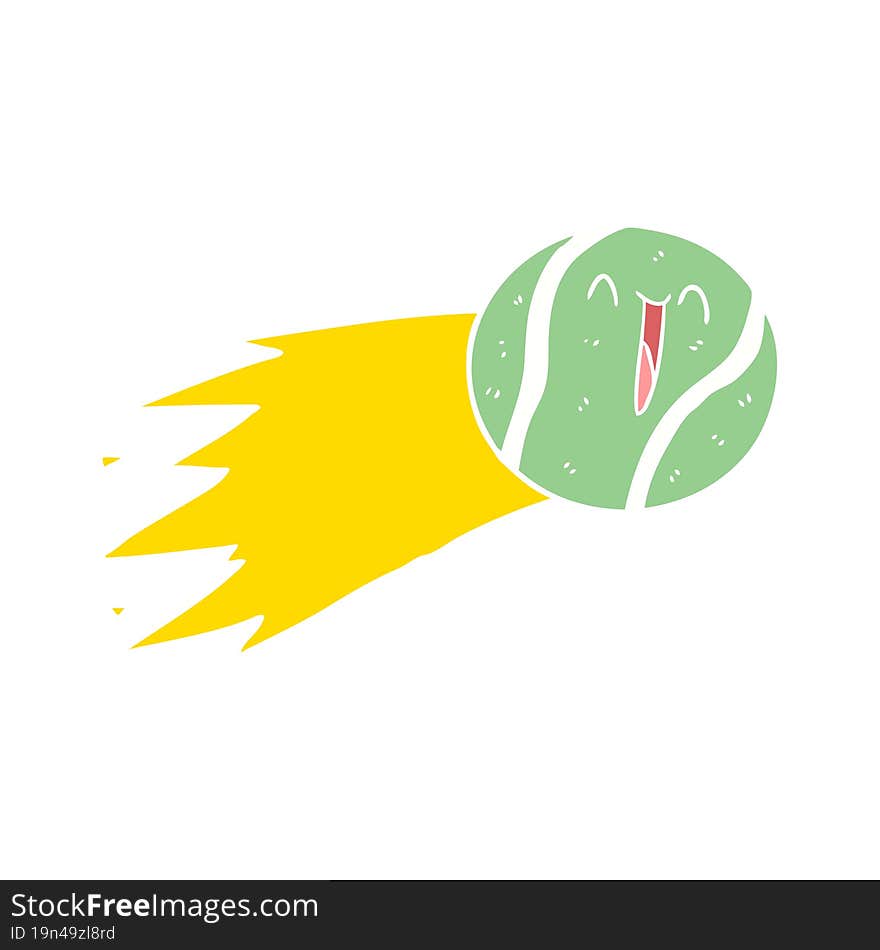 Flying Tennis Ball Flat Color Style Cartoon