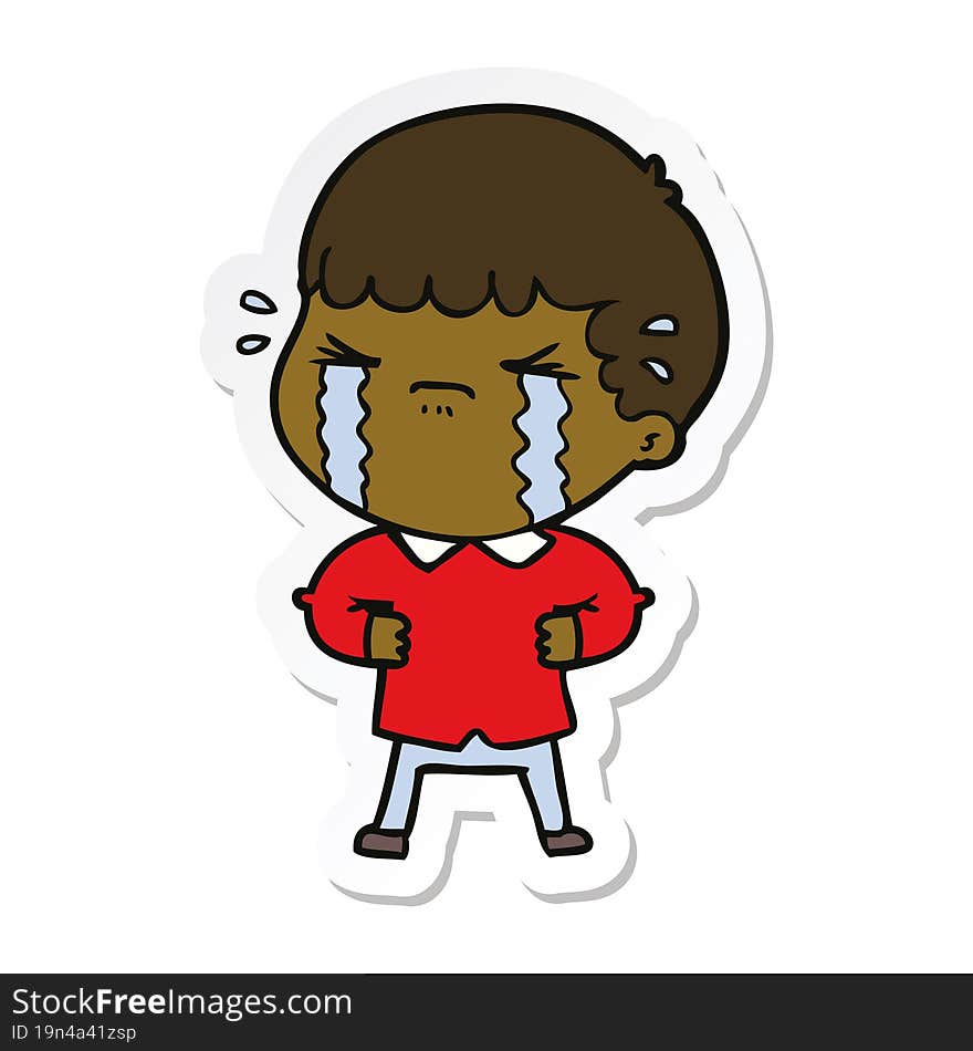 sticker of a cartoon man crying