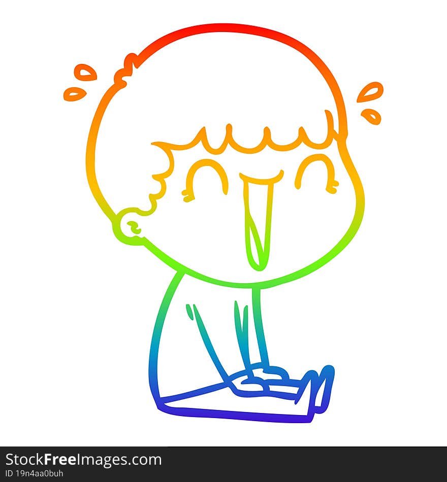 Rainbow Gradient Line Drawing Laughing Cartoon Man