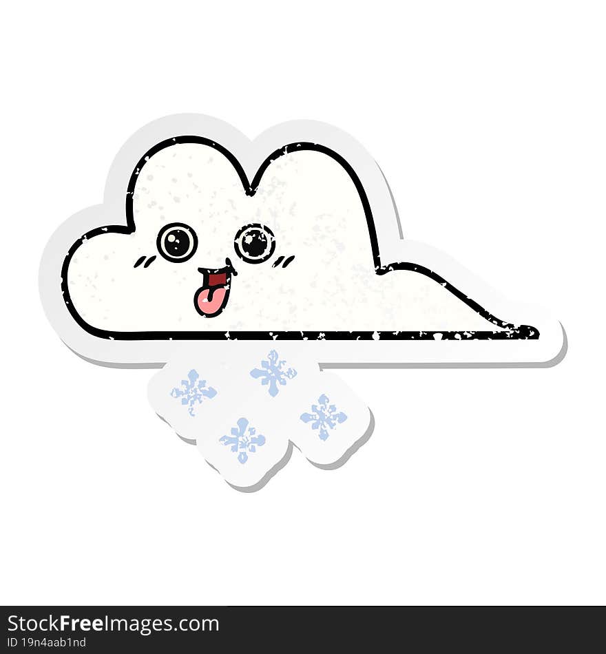 Distressed Sticker Of A Cute Cartoon Snow Cloud