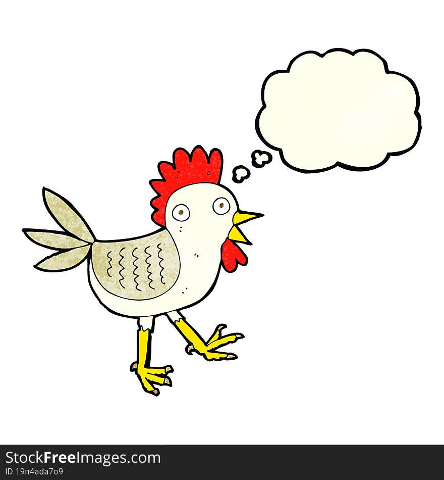 funny cartoon chicken with thought bubble