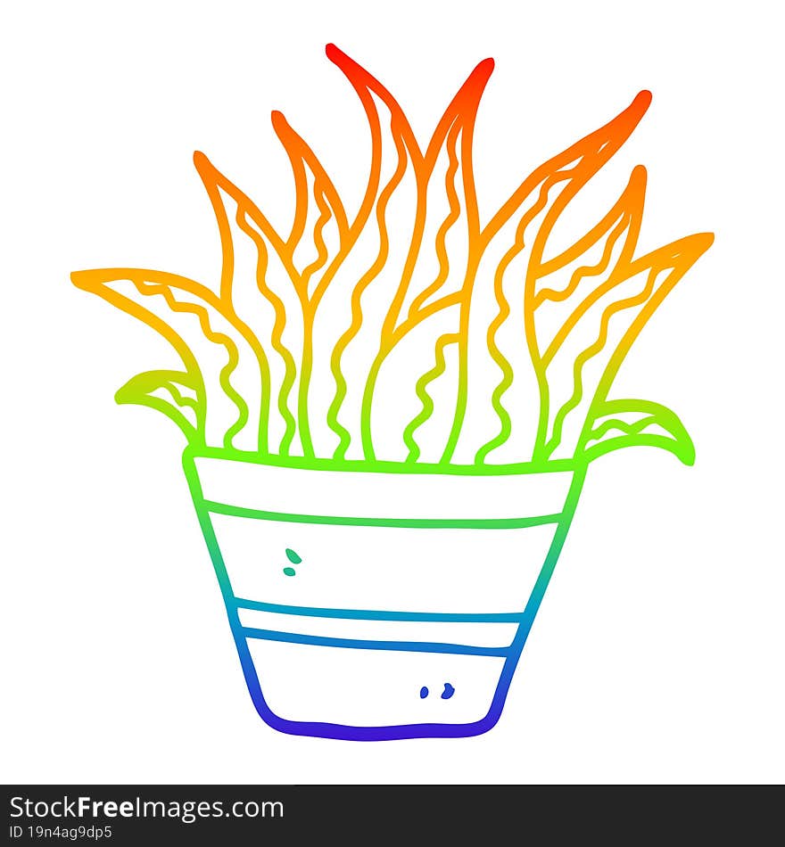 Rainbow Gradient Line Drawing Cartoon Plant