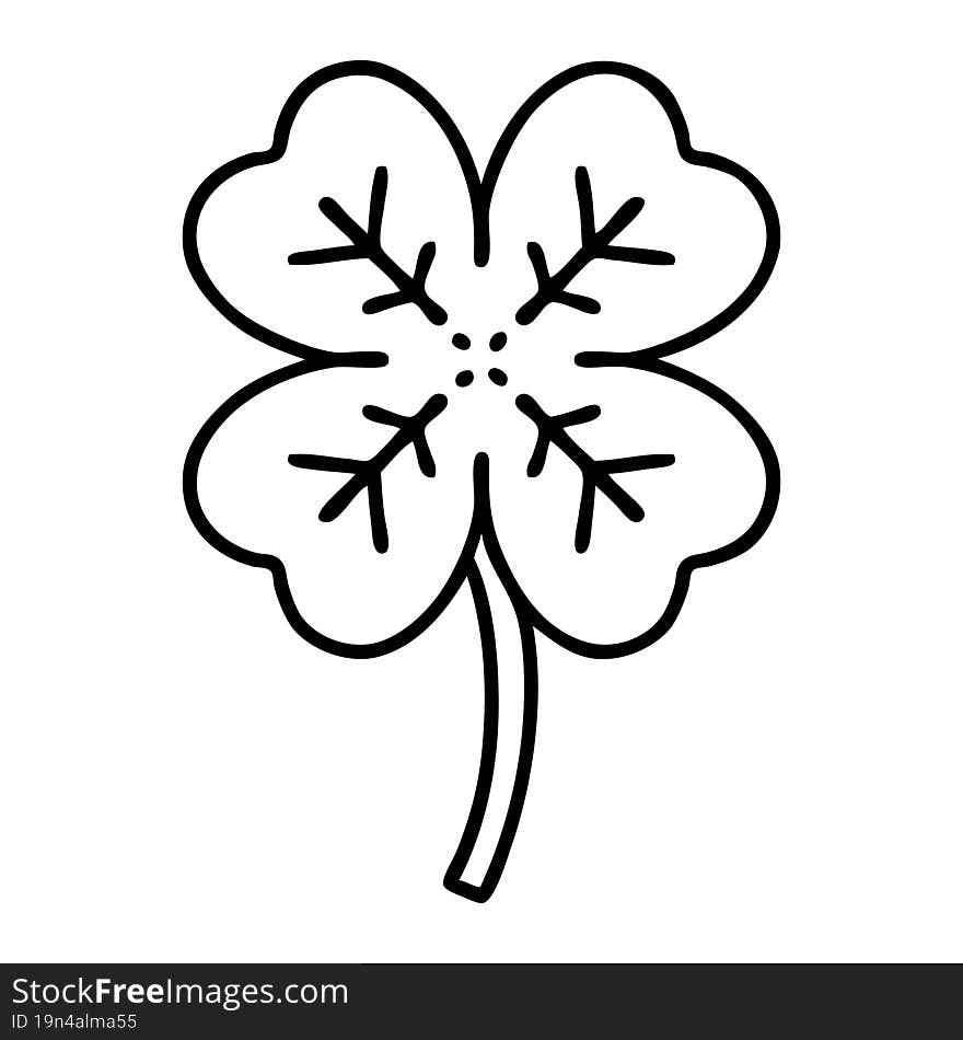 tattoo in black line style of a 4 leaf clover. tattoo in black line style of a 4 leaf clover