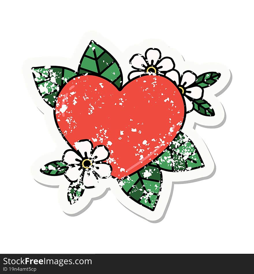 distressed sticker tattoo in traditional style of a botanical heart. distressed sticker tattoo in traditional style of a botanical heart