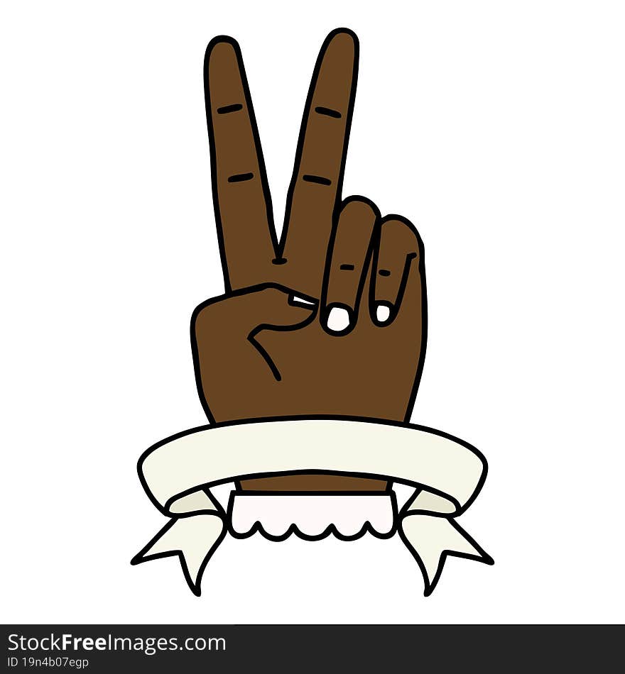 peace two finger hand gesture with banner illustration