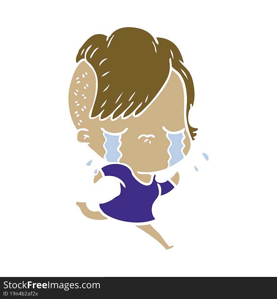 flat color style cartoon crying girl running away