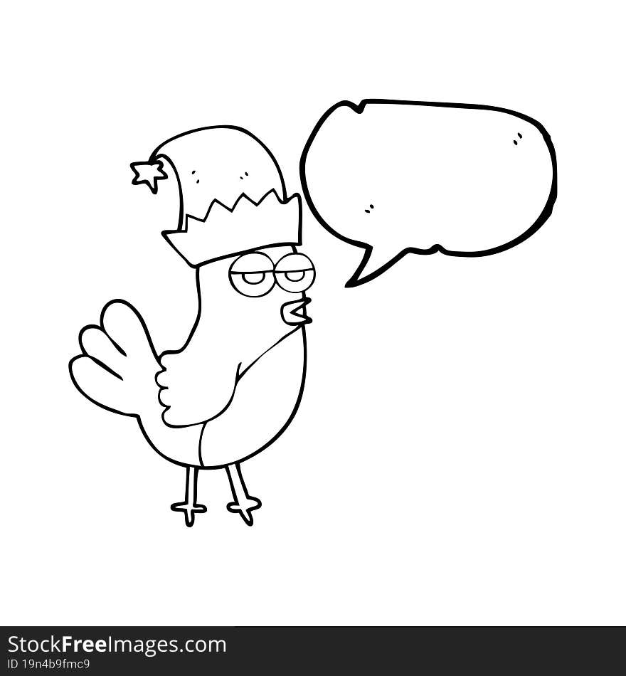 speech bubble cartoon robin in christmas hat