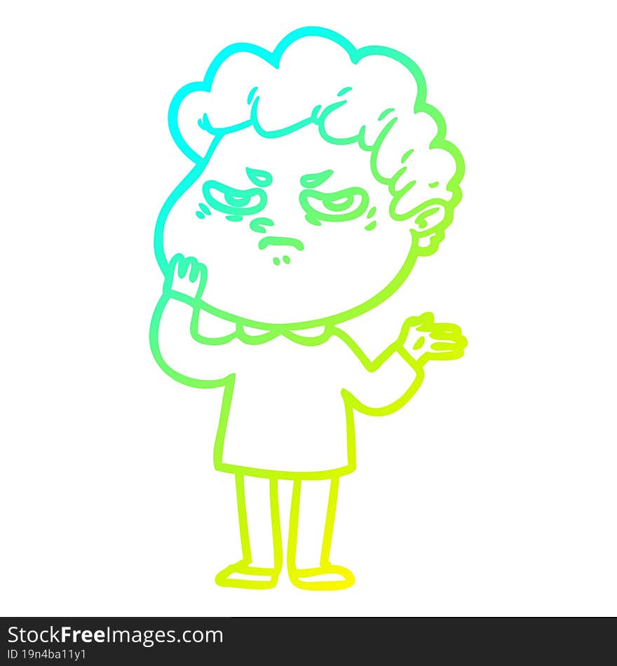 cold gradient line drawing cartoon angry man