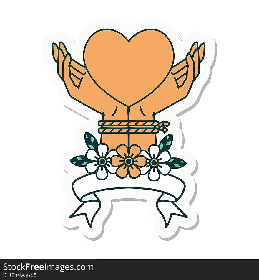 Tattoo Sticker With Banner Of Tied Hands And A Heart