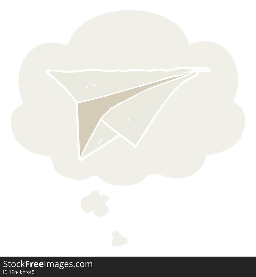 cartoon paper airplane and thought bubble in retro style