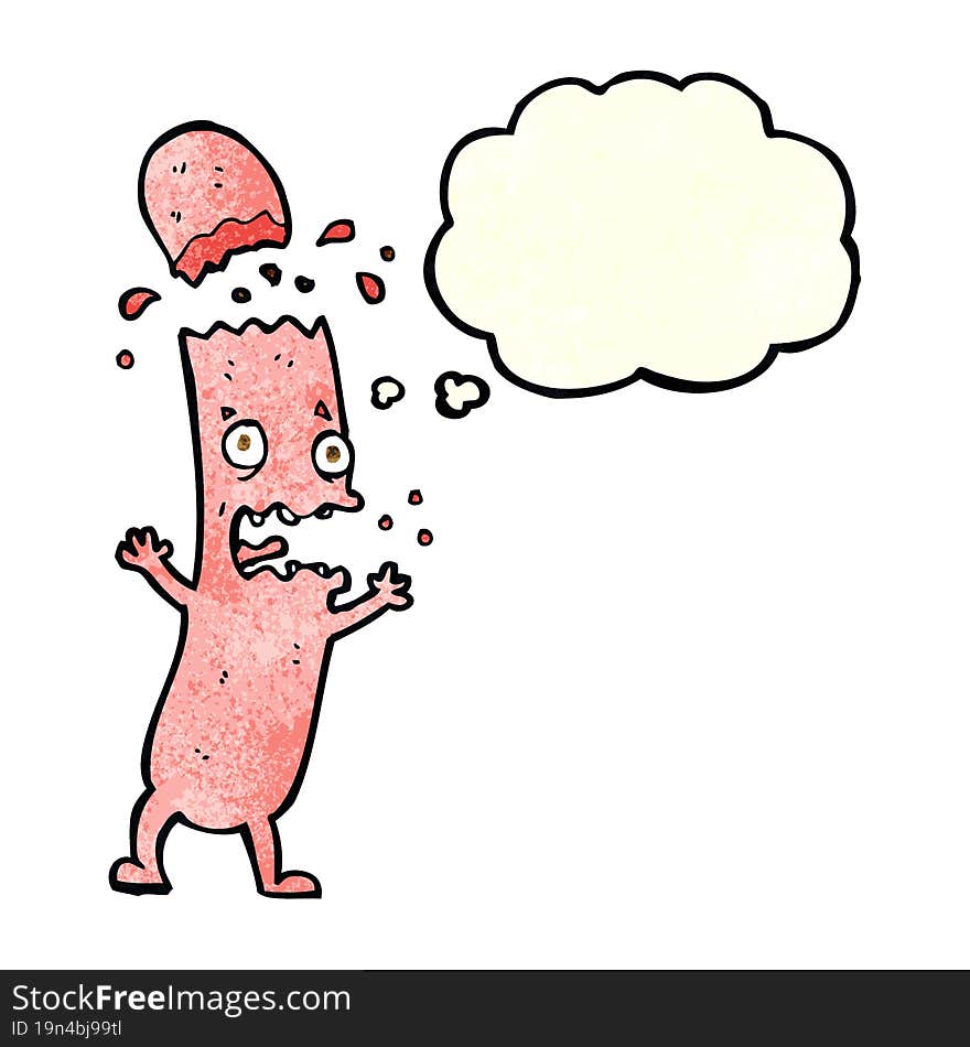 cartoon undercooked sausage with thought bubble