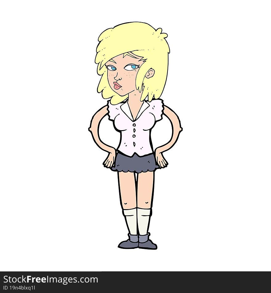 cartoon pretty woman with hands on hips