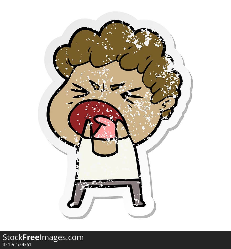 distressed sticker of a cartoon furious man