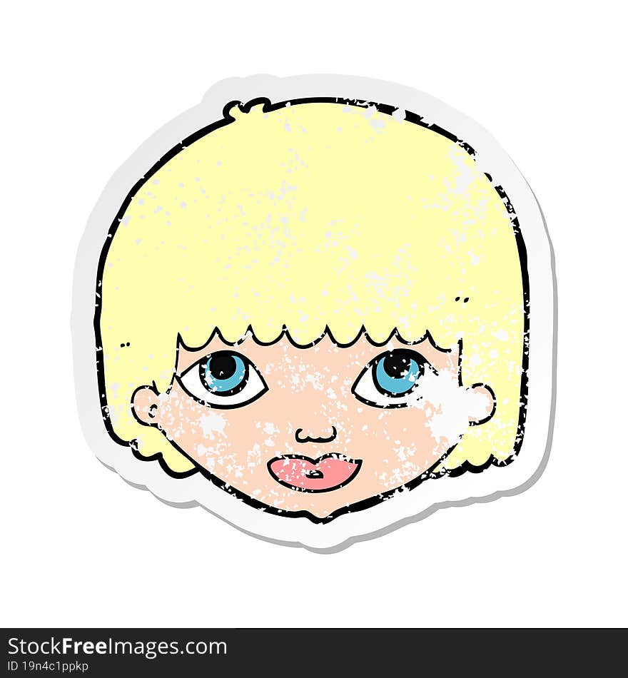 retro distressed sticker of a cartoon female face