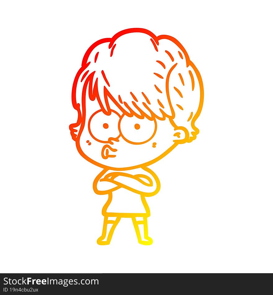 warm gradient line drawing of a cartoon woman