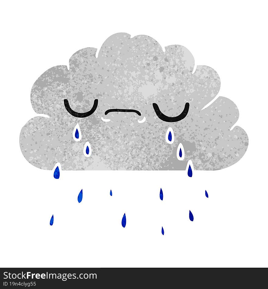 retro cartoon of cute crying cloud