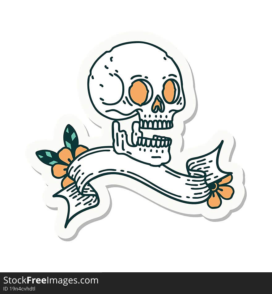 tattoo sticker with banner of a skull