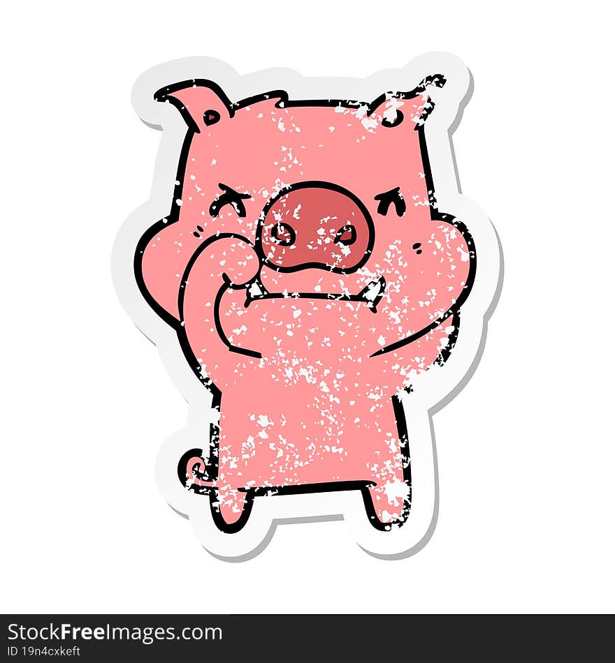 distressed sticker of a angry cartoon pig