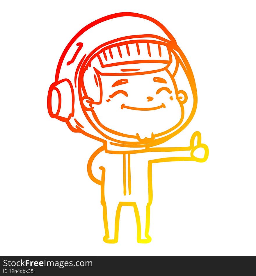 warm gradient line drawing of a happy cartoon astronaut