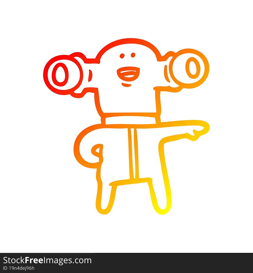 warm gradient line drawing of a friendly cartoon alien