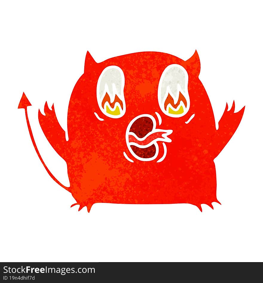 retro cartoon of cute kawaii red demon