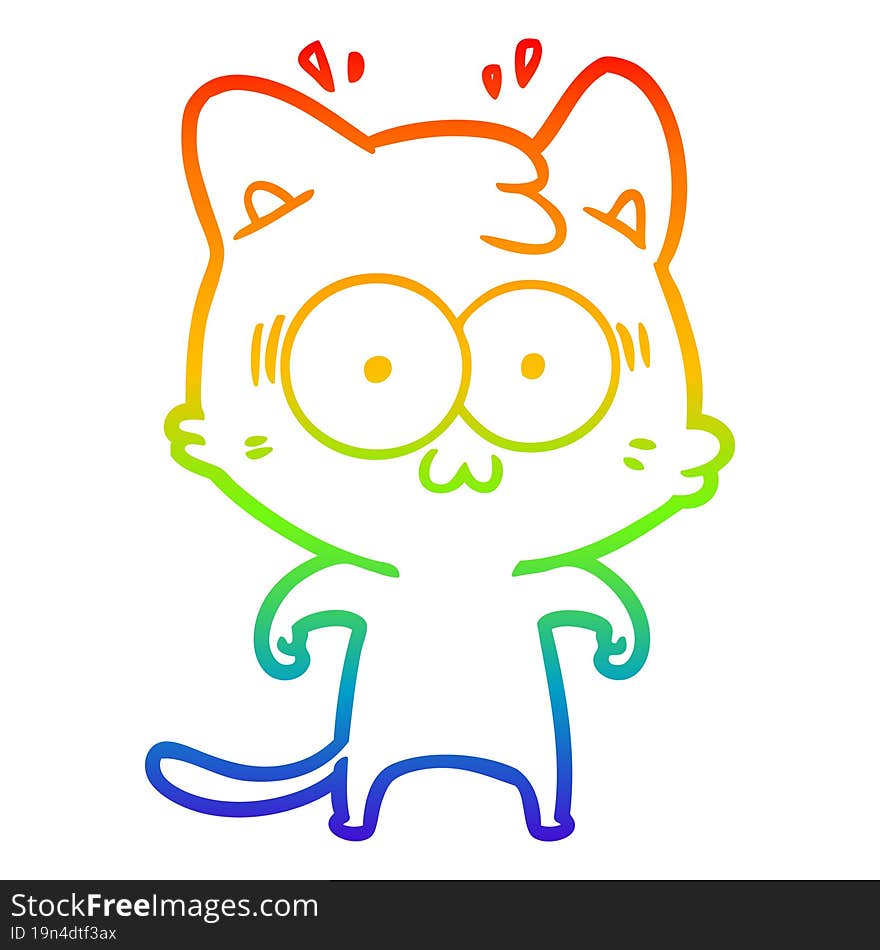 rainbow gradient line drawing cartoon surprised cat