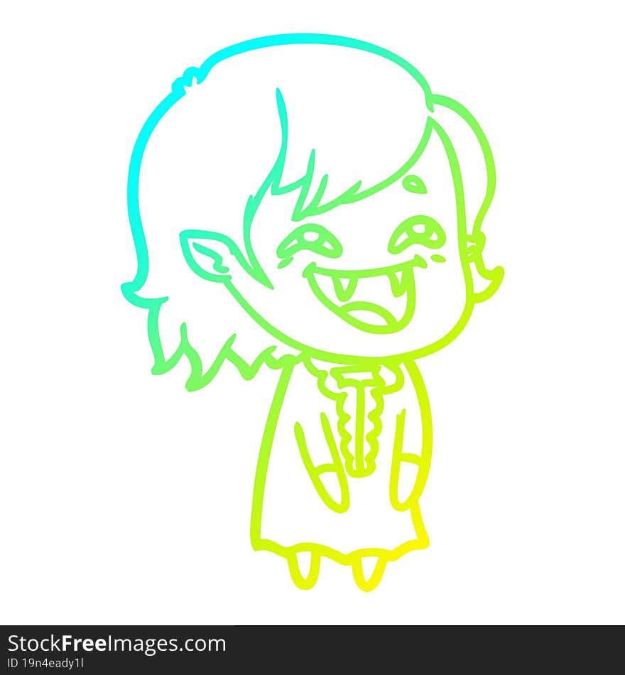 cold gradient line drawing of a cartoon laughing vampire girl