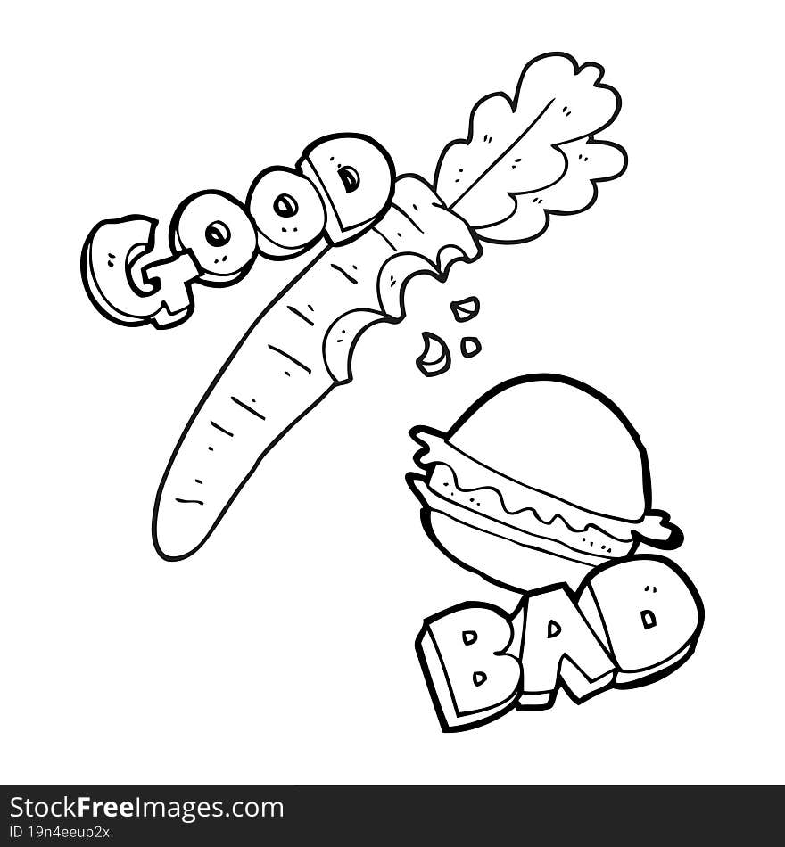 Black And White Cartoon Good And Bad Food