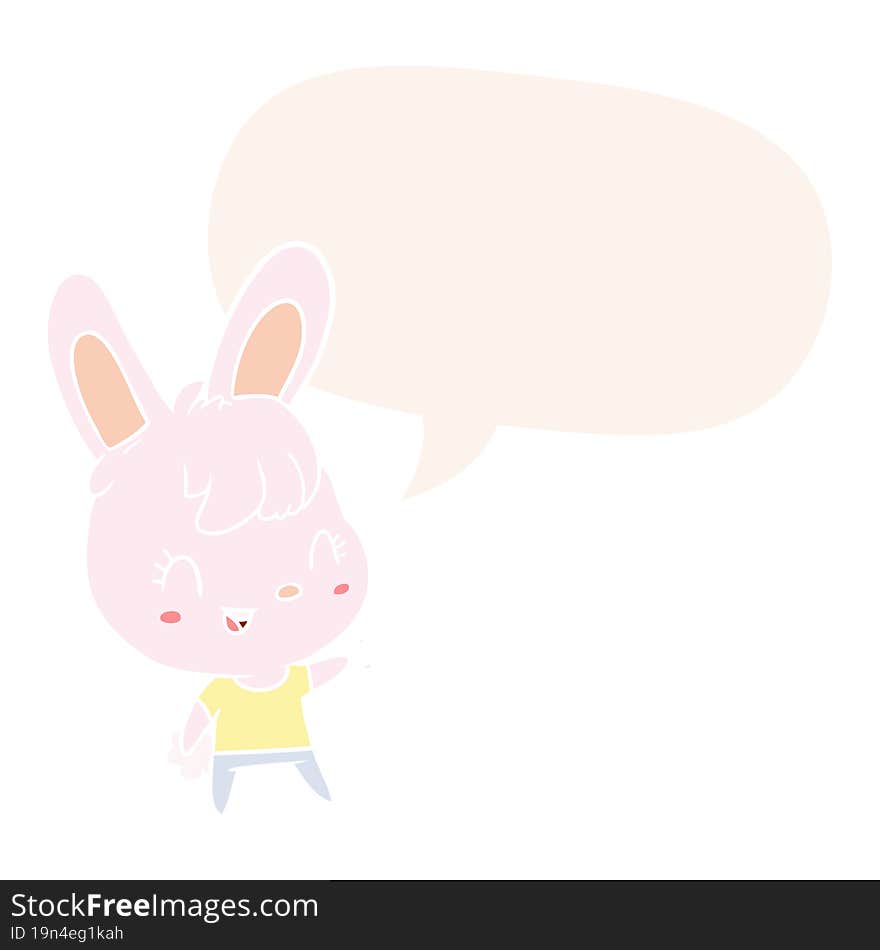 cute cartoon rabbit and speech bubble in retro style