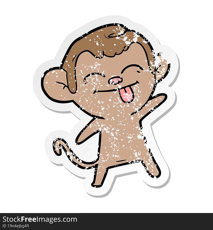 distressed sticker of a funny cartoon monkey