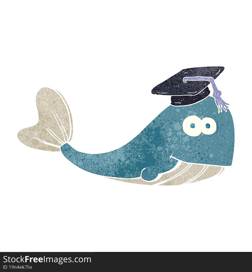 retro cartoon whale graduate