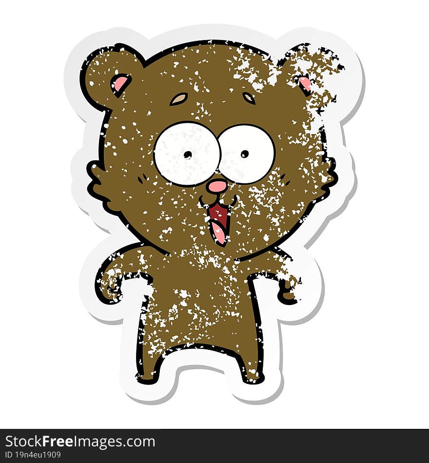 Distressed Sticker Of A Laughing Teddy  Bear Cartoon