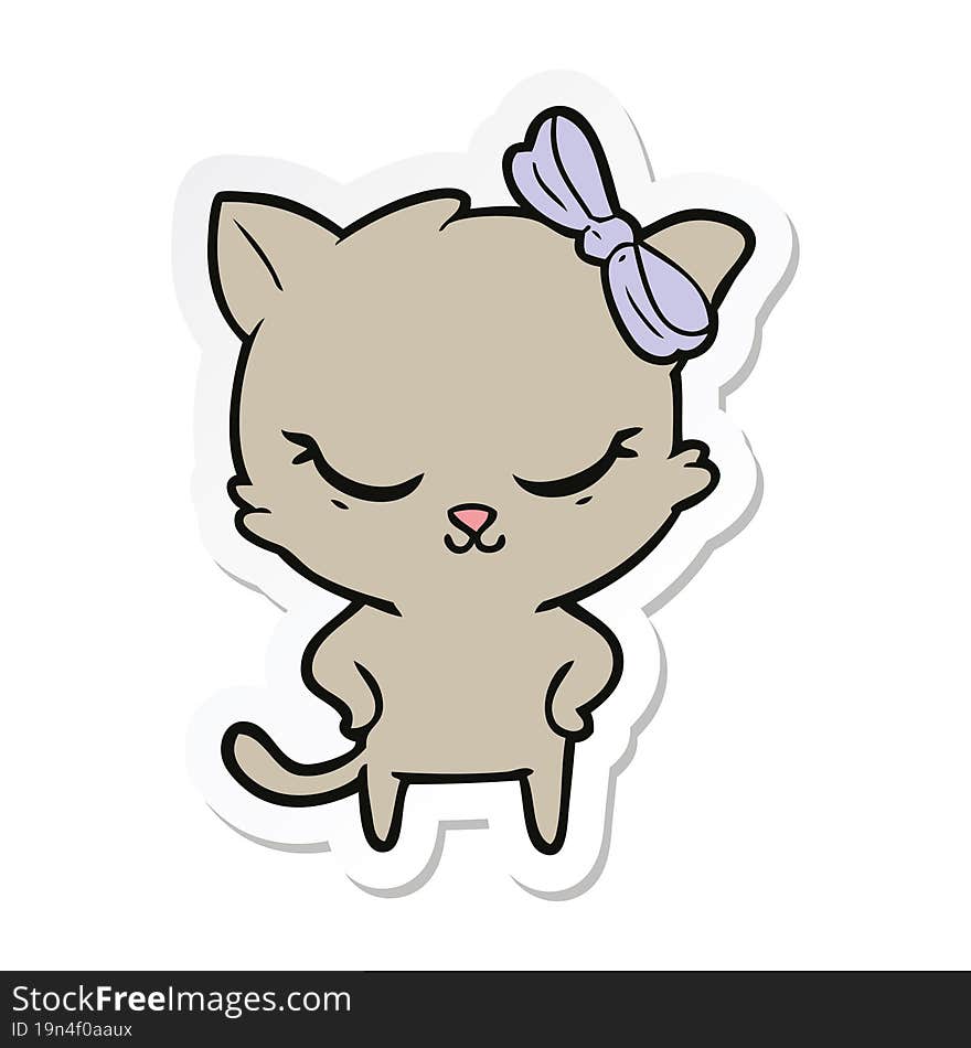 Sticker Of A Cute Cartoon Cat With Bow