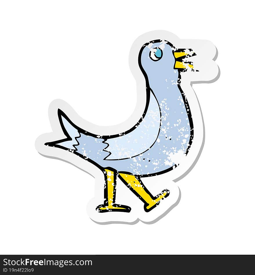 retro distressed sticker of a cartoon walking bird