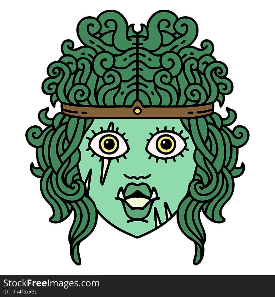 Retro Tattoo Style orc barbarian character face. Retro Tattoo Style orc barbarian character face