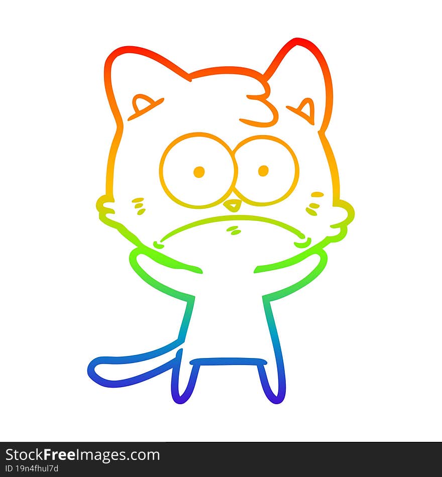 rainbow gradient line drawing cartoon nervous cat