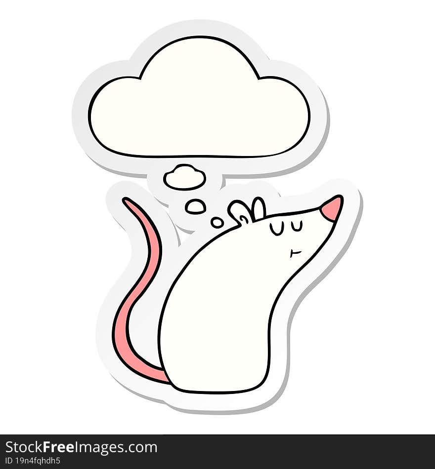 cartoon white mouse with thought bubble as a printed sticker