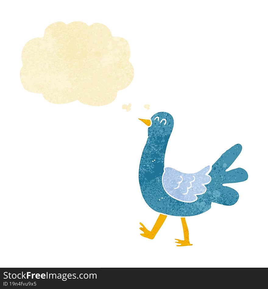 cartoon walking bird with thought bubble