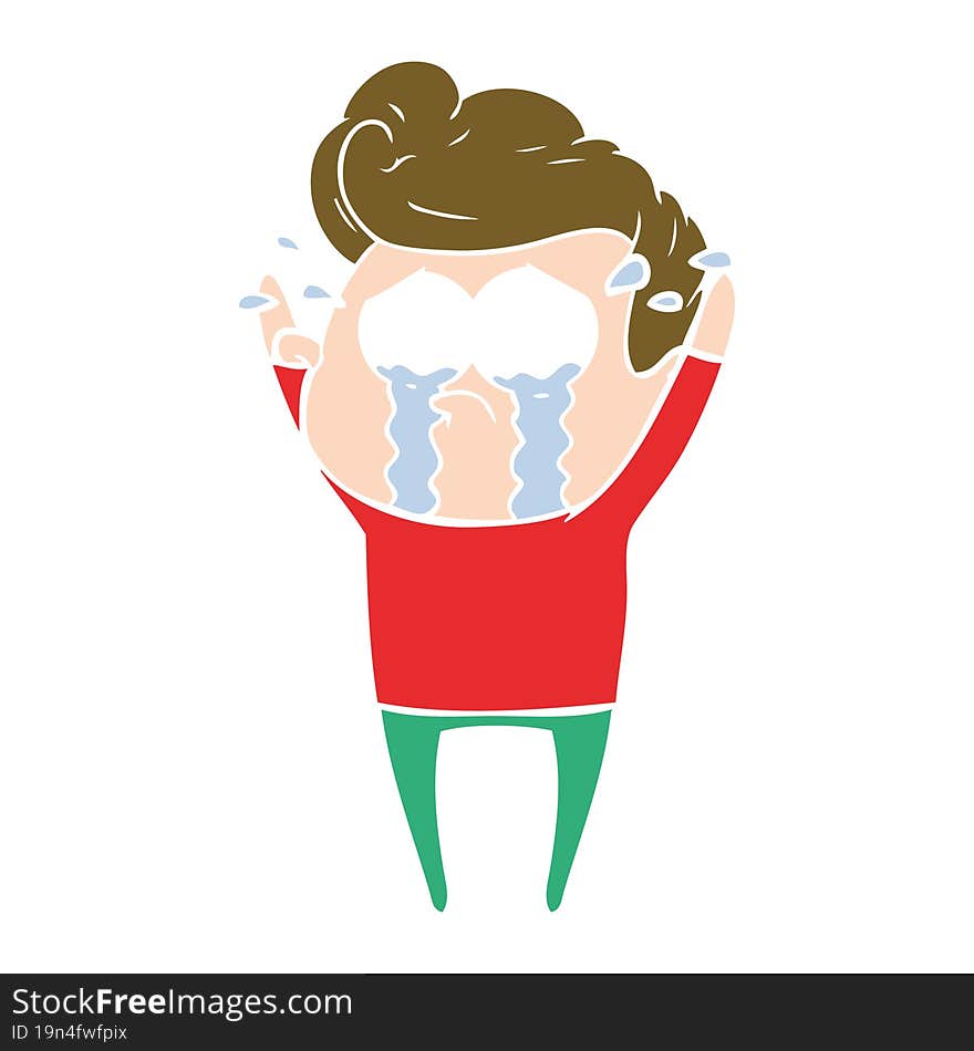 flat color style cartoon crying man