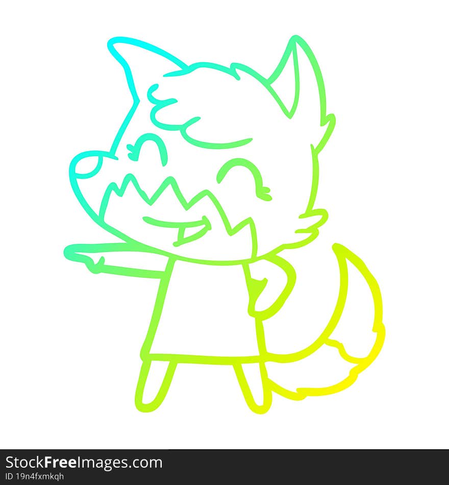 cold gradient line drawing happy cartoon fox