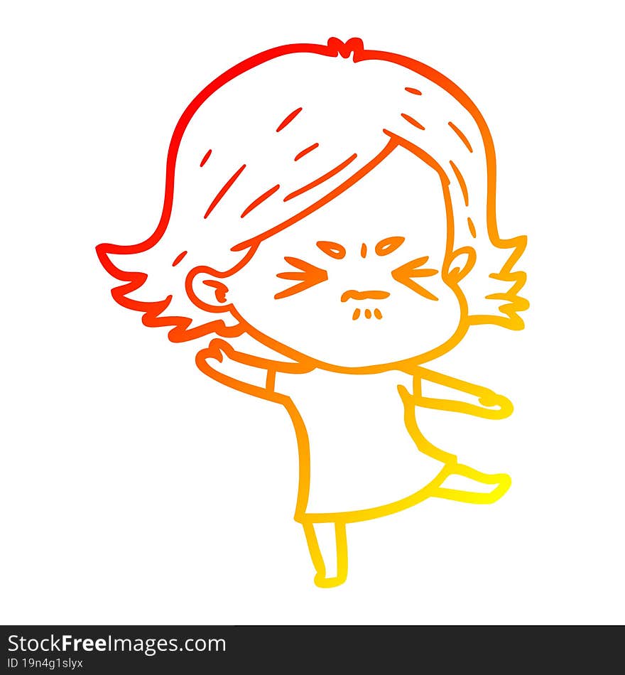 warm gradient line drawing of a cartoon angry girl