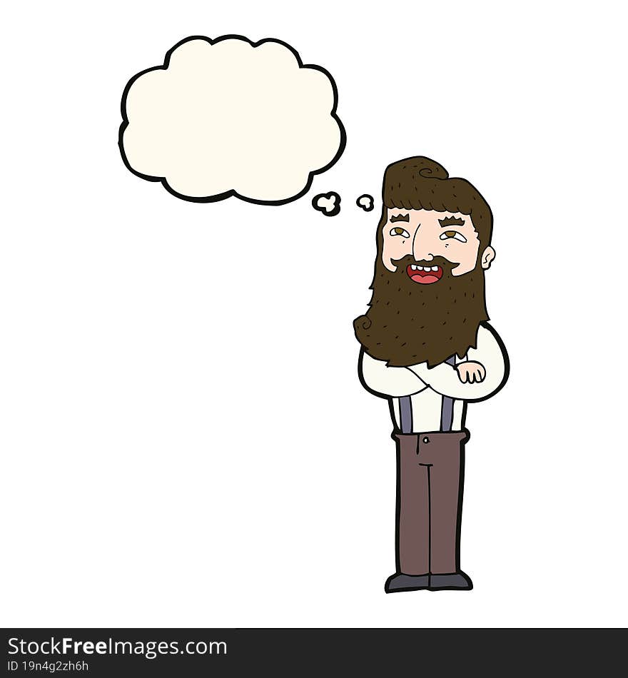 cartoon happy man with beard with thought bubble