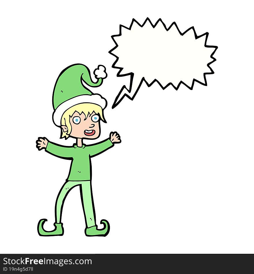 Cartoon Excited Christmas Elf With Speech Bubble